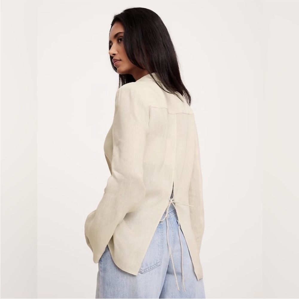 NEW! Banana Republic Navy Linen-Viscose Open-Back Blazer - Size XXS 🎪 - Picture 5 of 8